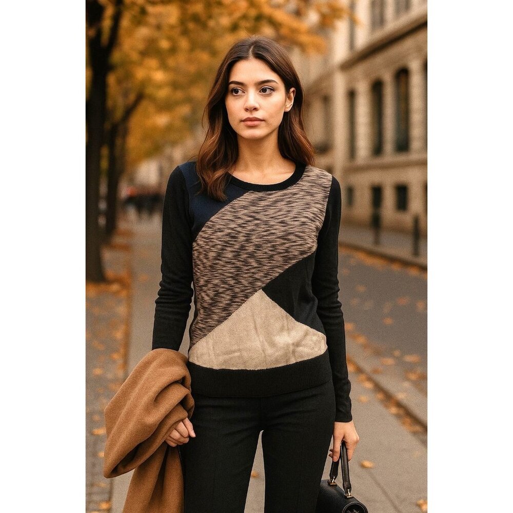 Mossimo Sweater Abstract Patchwork Colorblock Cas… - image 1